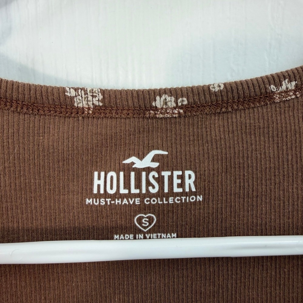 Hollister brown floral ribbed scoop neck baby doll crop stretch casual tee y2k S - Picture 3 of 7